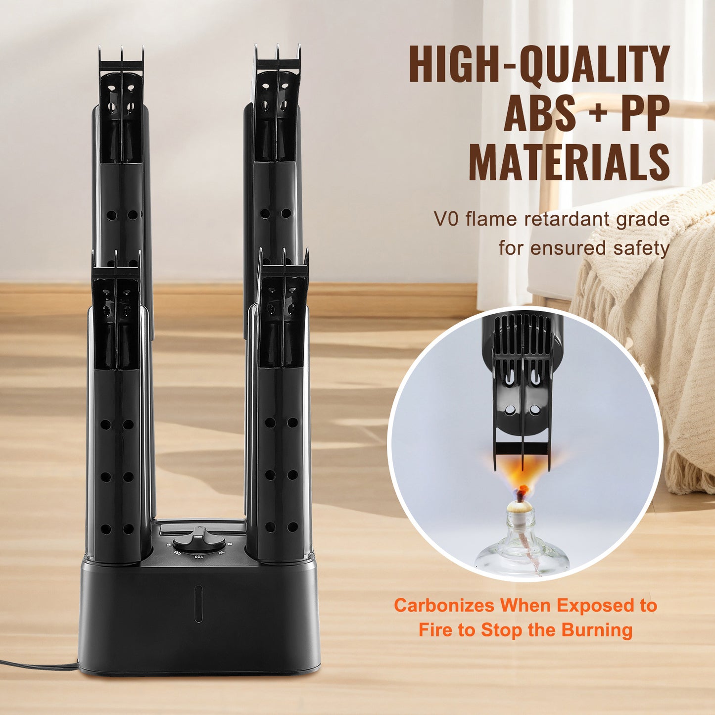 US Local VEVOR Detachable 4 Tubes Shoe Dryer With Heat Blower & Timer Black & Orange,Ultra Silent, Quick Drying For Work Boots, Ski Boots, Sneakers, Gloves, Hats, Helmets