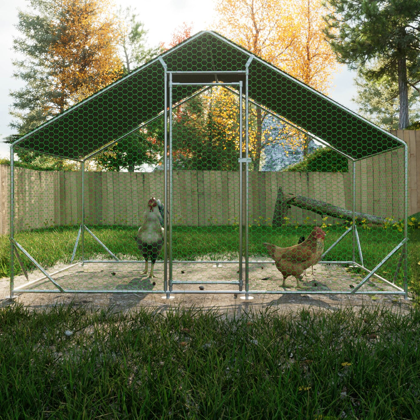 US Local Large Metal Chicken Coop, Walk-in Chicken Run, Galvanized Wire Poultry Chicken Hen Pen Cage, Rabbits Duck Cages With Waterproof And Anti-Ultraviolet Cover For Outside