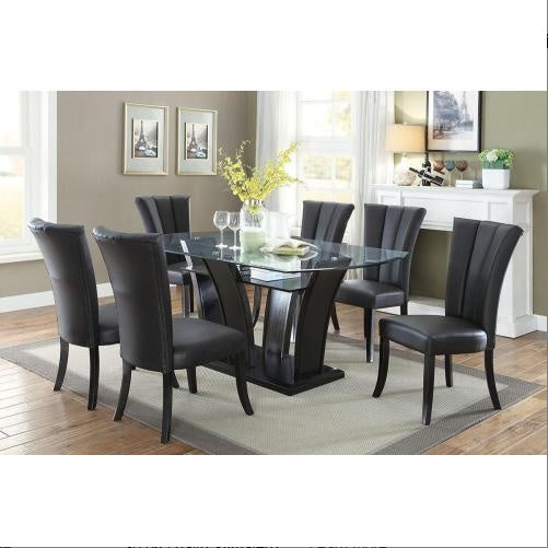 US Local Black Faux Leather Upholstered Lines Back Set Of 2pc Chairs Dining Room Wide Flair Back Chair