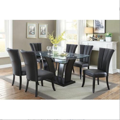 US Local Black Faux Leather Upholstered Lines Back Set Of 2pc Chairs Dining Room Wide Flair Back Chair