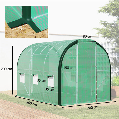 UK Local Outsunny 3 X 2m Polytunnel Greenhouse, With Windows And Doors - Green