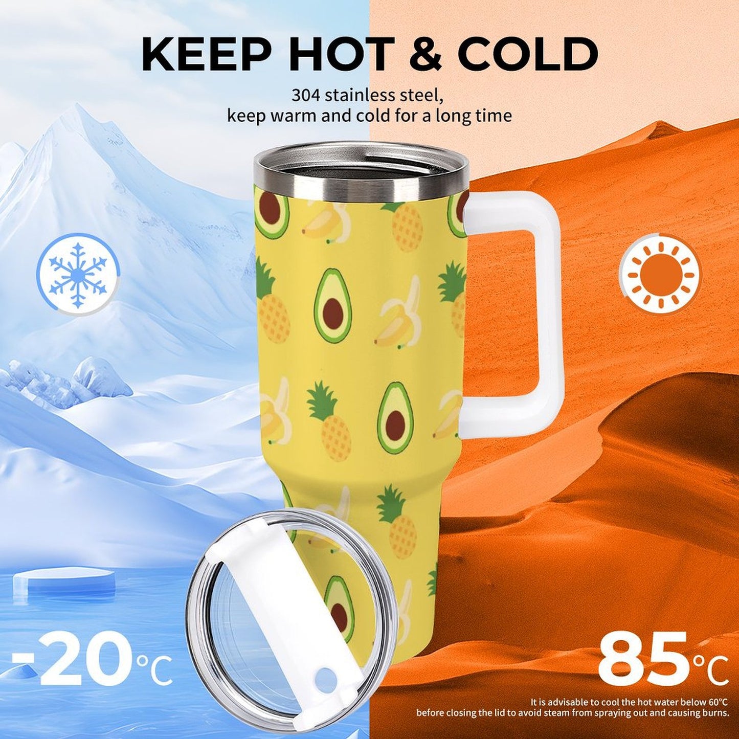 PHDT00096 POD US Local Tumbler 40 oz Large Capacity Car Cup Summer, Banana, Pineapple