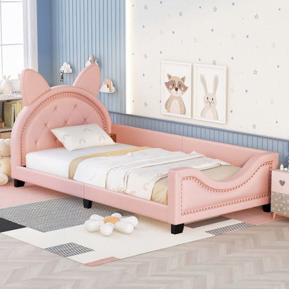 US Local Twin Size Upholstered Daybed With Carton Ears Shaped Headboard