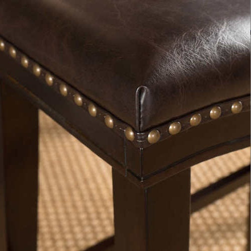 US Local Contemporary Upholstered Saddle Counter Stool With Nailhead Trim Dark Brown