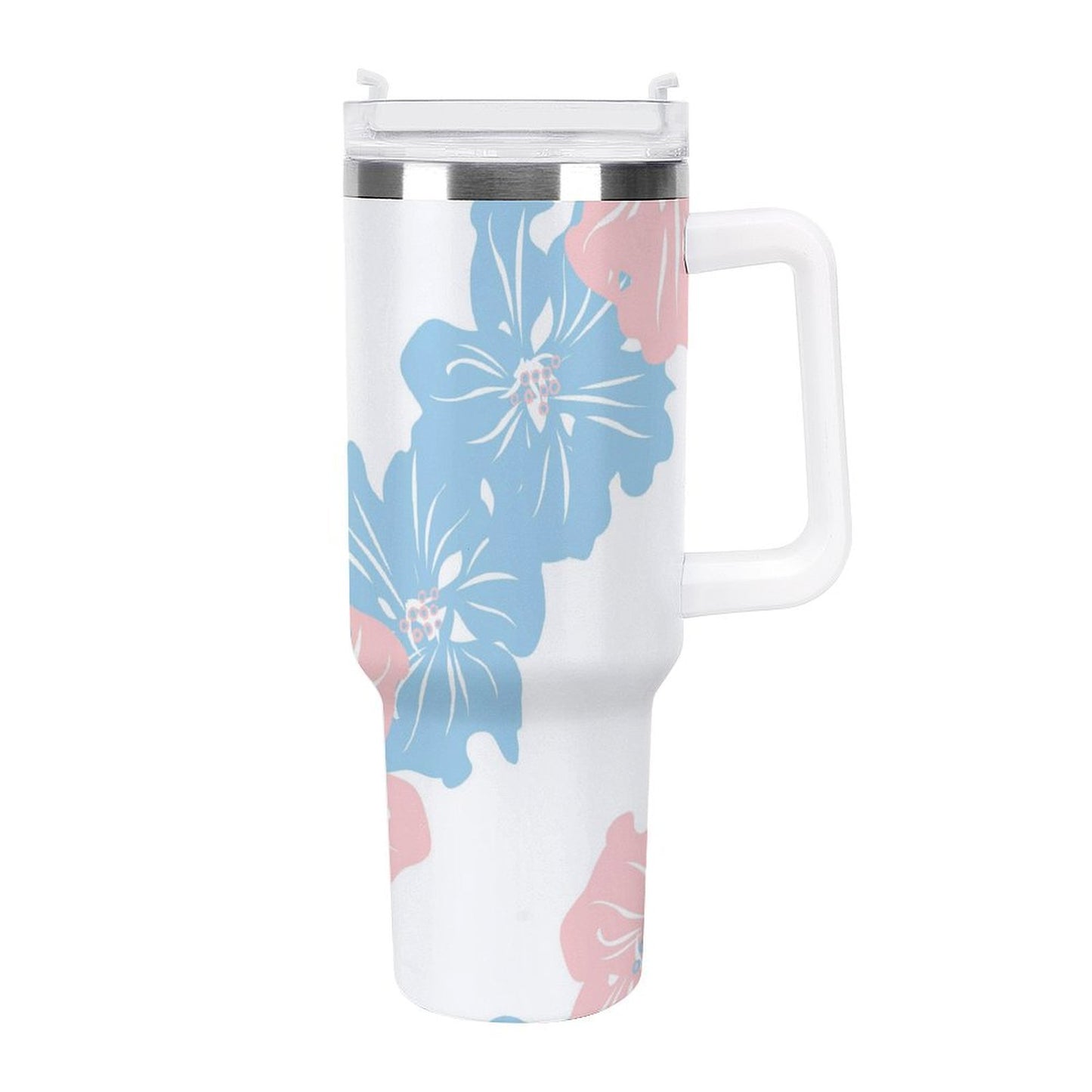 PHDT00423 POD US Local Tumbler 40 oz Large Capacity Car Cup Pink Flowers, Blue Flowers, Fresh