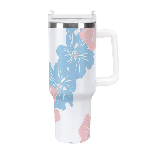 PHDT00423 POD US Local Tumbler 40 oz Large Capacity Car Cup Pink Flowers, Blue Flowers, Fresh