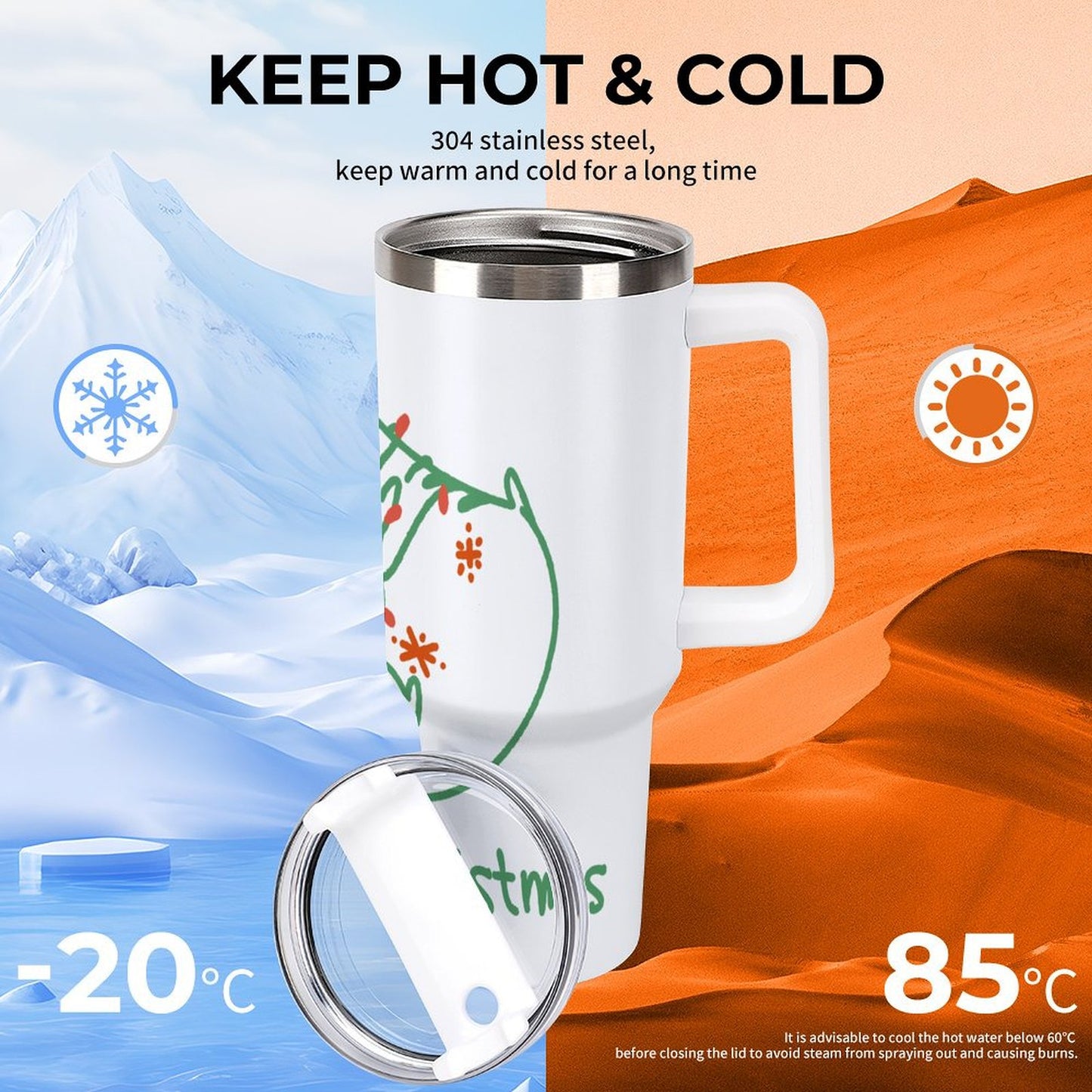 PHDT00019 POD US Local Tumbler 40 oz Large Capacity Car Cup Christmas Cat