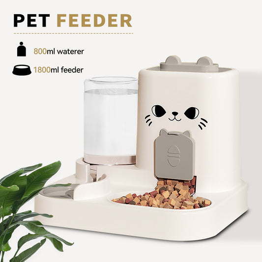 US Local 2-in-1 Automatic Cat Feeder And Water Dispenser - Dry Wet Separation, Cute Colored Face Feeder, Durable Plastic, Very Suitable For Indoor Pets To Drink Water And Healthy Diet, Cat Food And Water Dispe