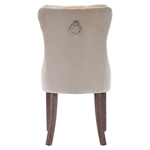 UK Local Modern Set Of 2 Upholstered Velvet Dining Chairs, Button Tufted Kitchen Lounge Chairs With Brushed Wood Legs, Riveted Trim And Knocker Ring, For Dining Room Living Room