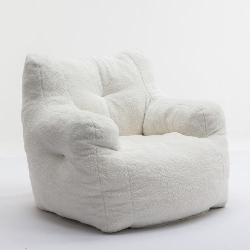 UK Local Soft Tufed Foam Bean Bag Chair With Teddy Fabric,Ivory White