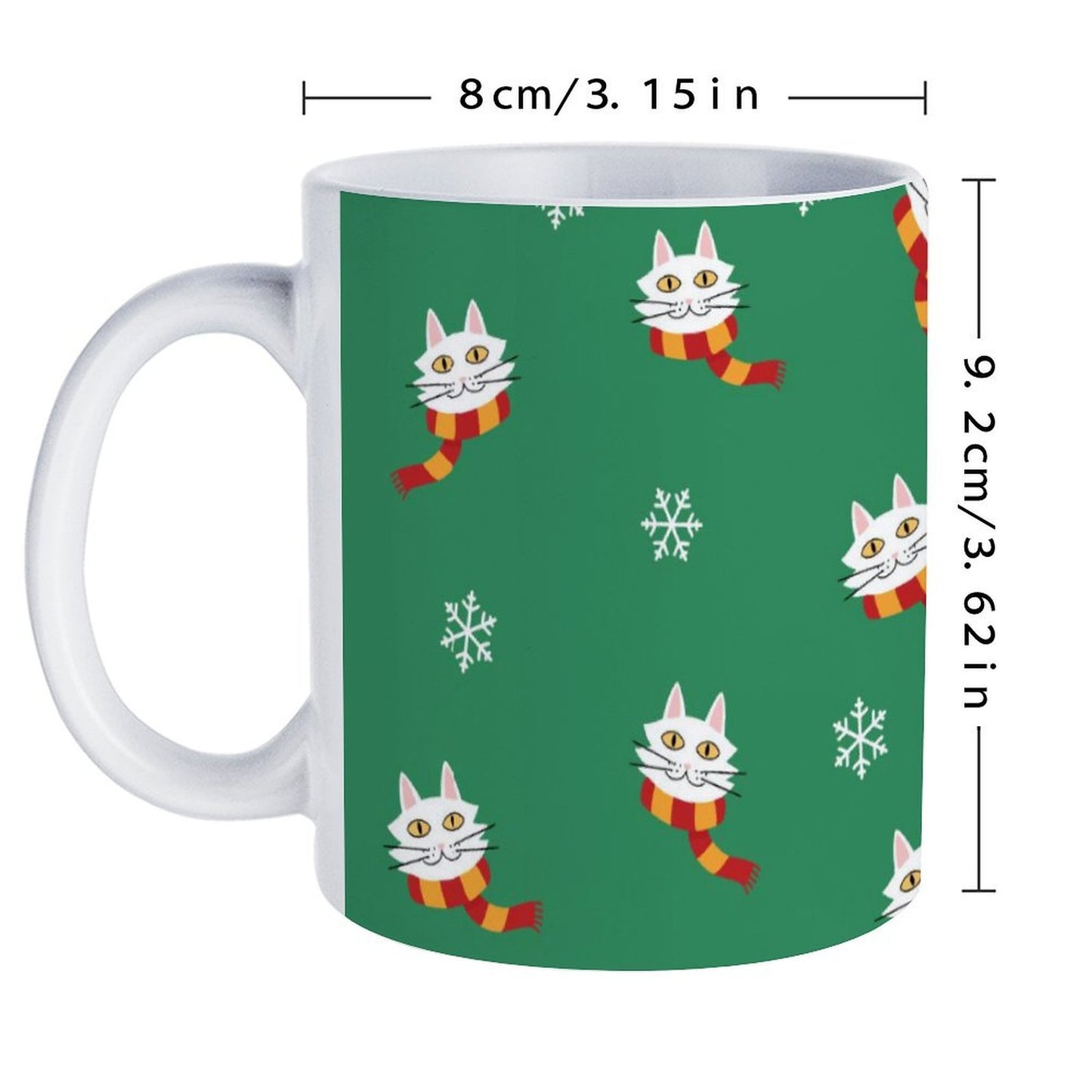 POD US Local White mug with full print, Christmas Cat Scarf Snowflake 0029