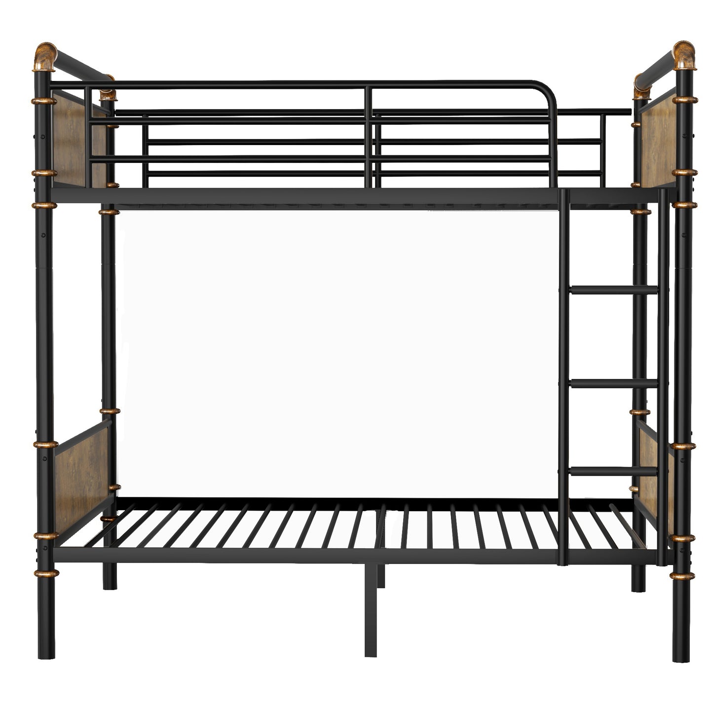 US Loccal Double Bed Plus Double Bed Plus Metal Bunk Bed, Industrial Grade Detachable Bunk Bed With Safety Railing, Suitable For Teenagers, Black