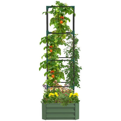 US Local Outsunny Galvanized Raised Garden Bed, 24 X 24 X 11.75 Outdoor Planter Box With Trellis Tomato Cage And Open Bottom For Climbing Vines, Vegetables, Flowers In Backyard, Garden, Patio, Green
