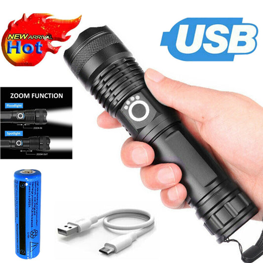 US Local LED Flashlight Zoom USB Rechargeable Super Bright Torch Camping Lamp Work Light