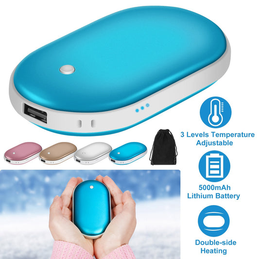 US Local 1Pc Portable Hand Warmer 5000mAh Power Bank Rechargeable Pocket Warmer Double-Sided Heating Handwarmer