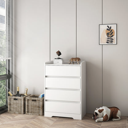 US Local 4 Drawer Dresser, Chest Of Drawers Without Handle, White Dresser For Bedroom Waterproof, Modern Wooden Cabinet With Sturdy Frame For Living Room, Entryway, Bedroom, Hallway, Office