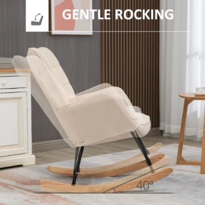 UK Local HOMCOM Berber Fleece Nursery Glider Rocker For Nursing, Wingback Rocking Chair For Living Room, Beige