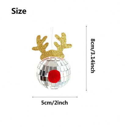 US Local 5 Pcs Disco Mirror Christmas Ball Pendants With Elk Antlers Cute Disco Ball Accessories Car Disco Mirrors Deer Antler Ornament Halloween Props For Xmas Trees Garlands Music Festival Birthday Party Dec