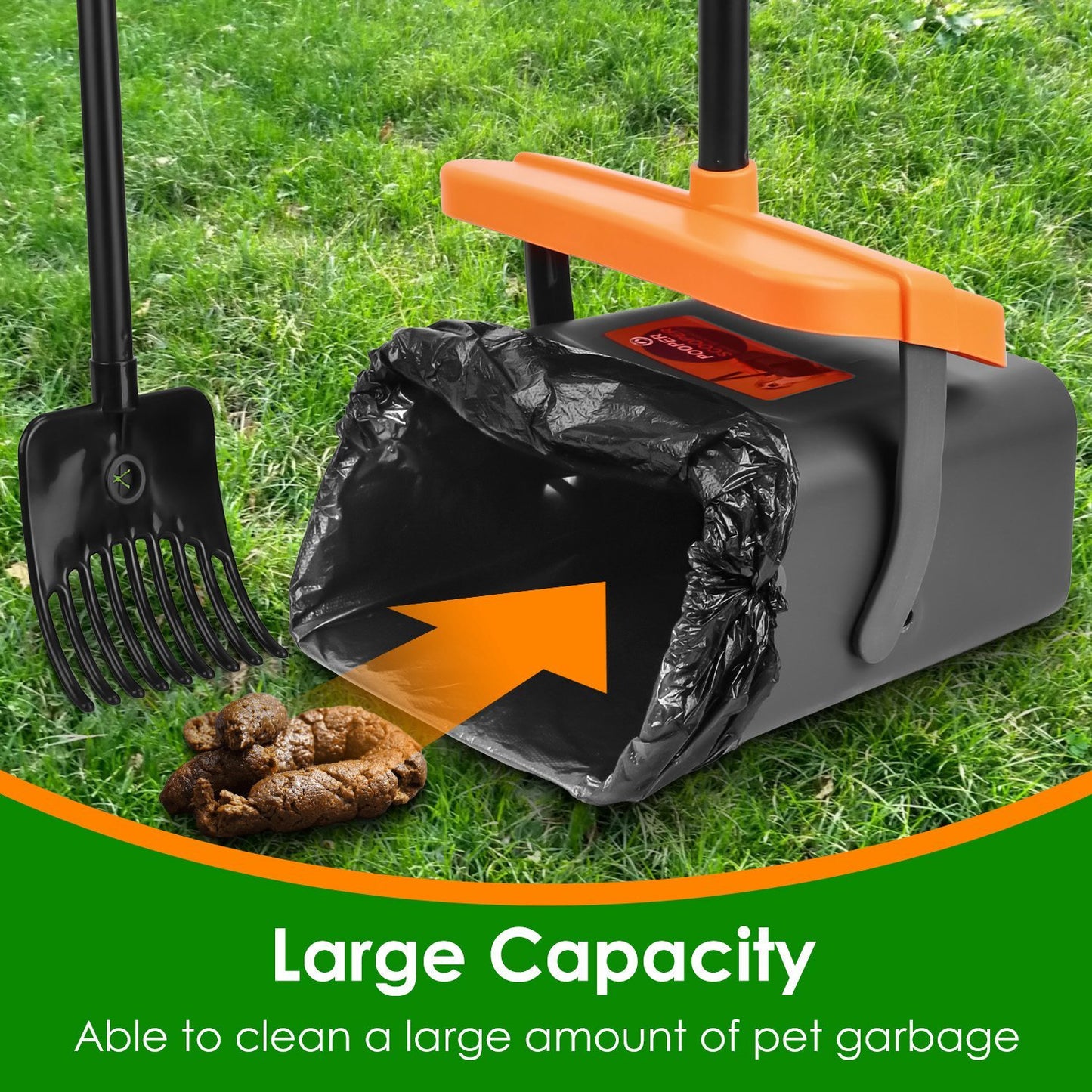 US Local 1Set Pooper Scooper Kit Dog Poop Rake & Swiveling Bin Poop Heavy Duty Pick Up Tool With Extra Long Handle 35 Waste Bags Dispenser