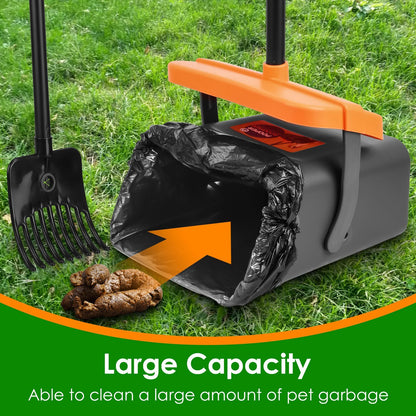 US Local 1Set Pooper Scooper Kit Dog Poop Rake & Swiveling Bin Poop Heavy Duty Pick Up Tool With Extra Long Handle 35 Waste Bags Dispenser