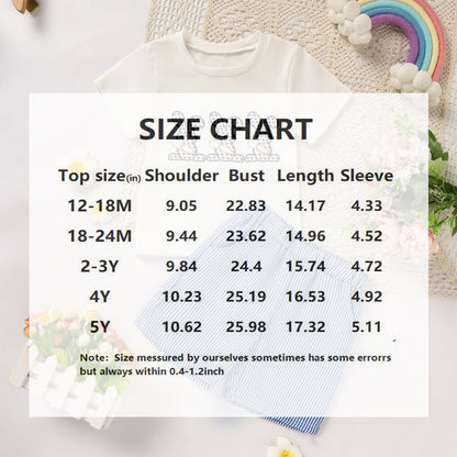 US Local Toddler Casual 2-Piece Set, Bunny & Carrot Embroidered Short Sleeve T-Shirt With Striped Pocket Shorts