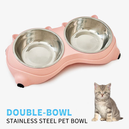 US Local Double Stainless Steel Pet Bowl Set, Macaron Colors, Non-Slip Base And Easy To Clean For Cats And Dogs, Indoor And Outdoor Use