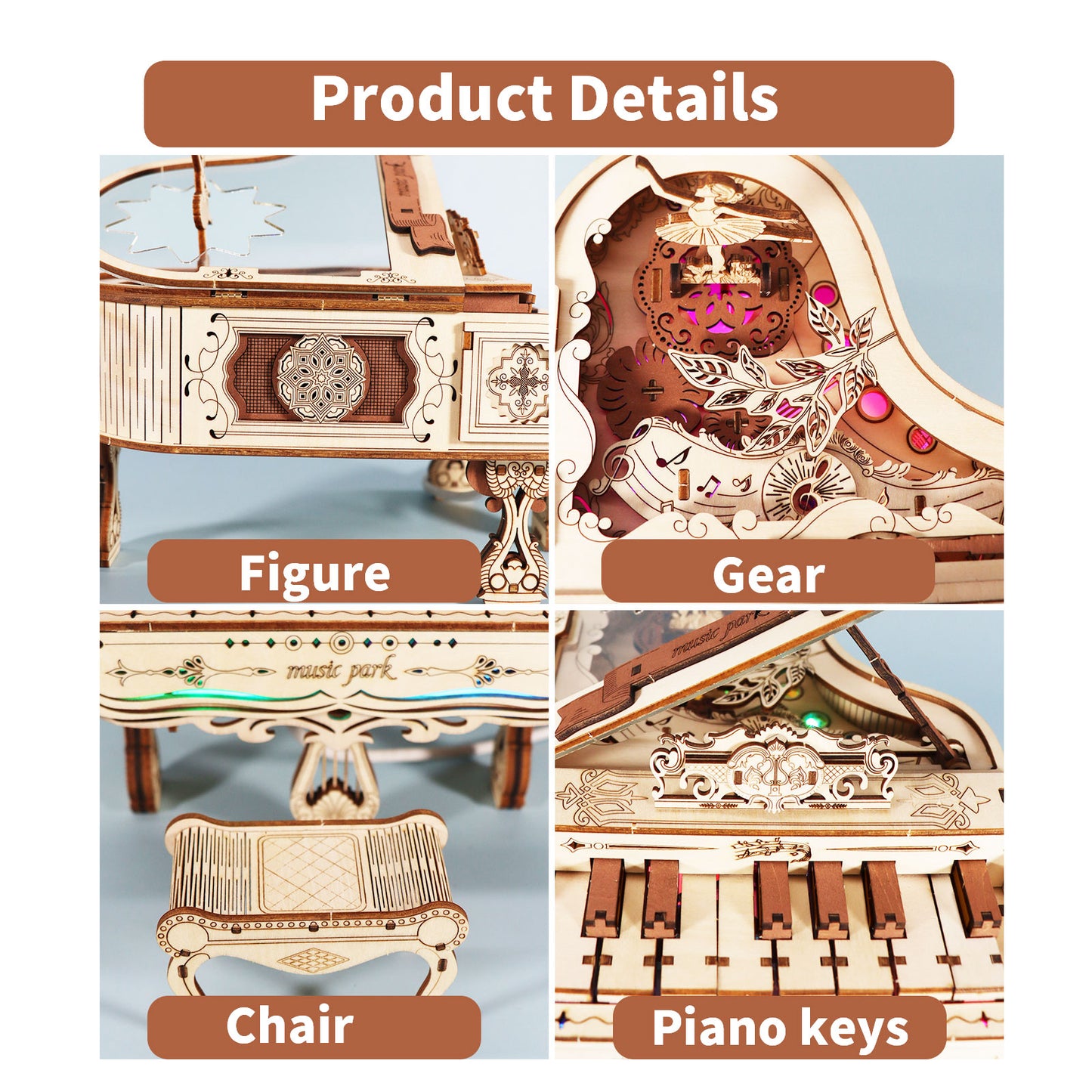 US Local MUSIC PARK 3d Wooden Puzzle Piano Music Box Can Be Played Handmade Assembly Model Kit DIY Crafts Holidays Birthdays Christmas Gifts
