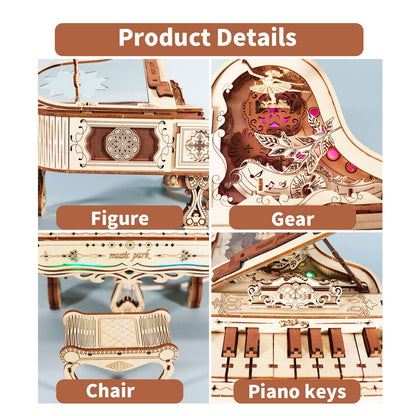 US Local MUSIC PARK 3d Wooden Puzzle Piano Music Box Can Be Played Handmade Assembly Model Kit DIY Crafts Holidays Birthdays Christmas Gifts