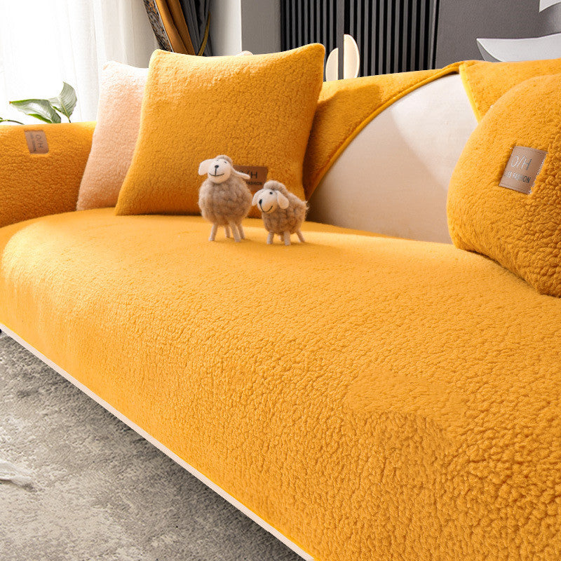 Fashion Simple Solid Color Winter Lambswool Sofa Cushion