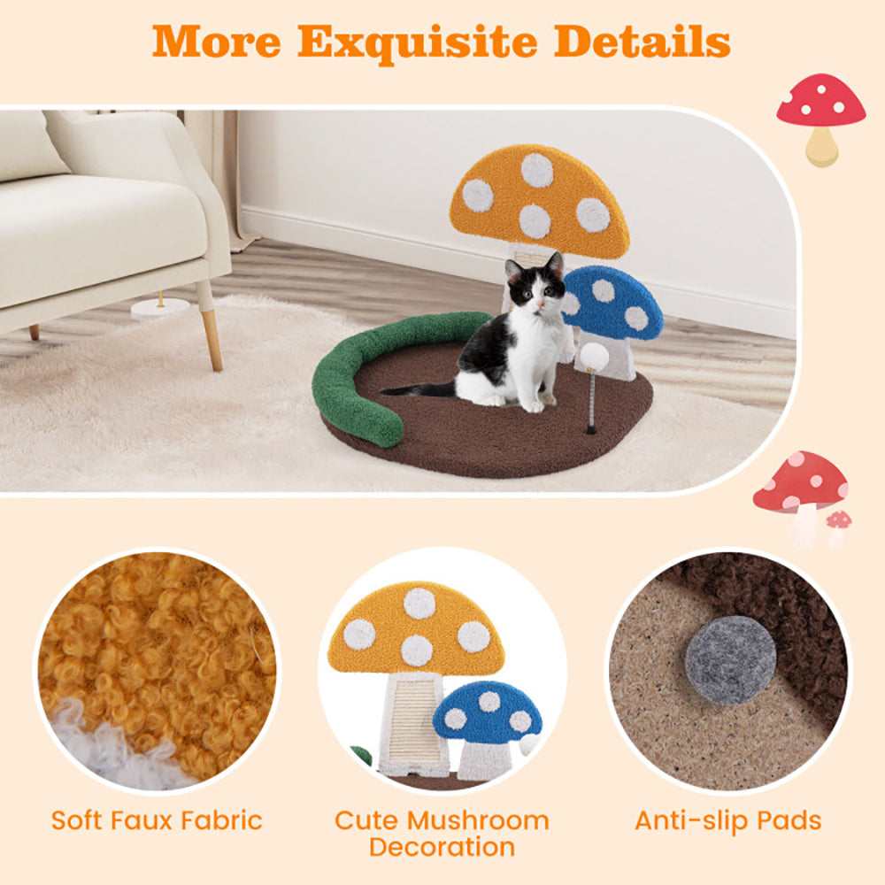 US Local Mushroom Cat Bed Cat Claw Scratcher With Wide Bed And Sisal Scratch Panel