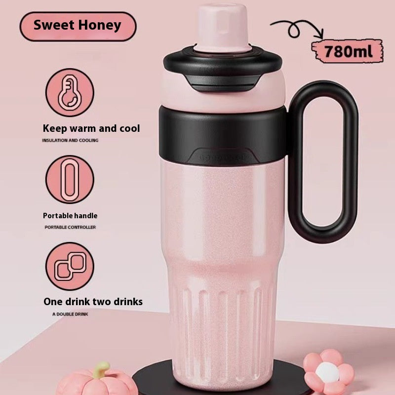 USA Local 780ml Gradient Double Drink Thermal Cup Stainless Steel With Lid Coffee Cup Thermos Large Capacity Straw Cup For Male And Female