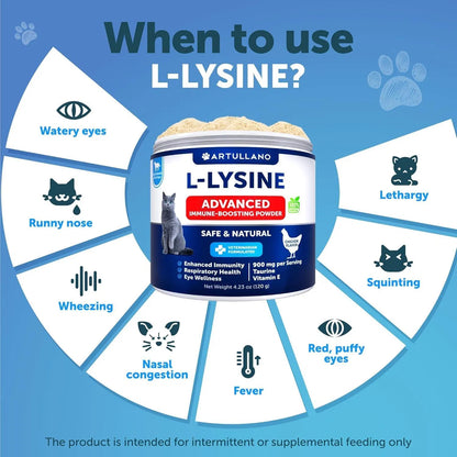 US Local For Cats Lysine Powder Supplement 900mg Serving Immune Support For Cats & Kittens Sneezing Runny Nose Squinting Watery Eyes Cold Eye Respiratory Health With Taurine