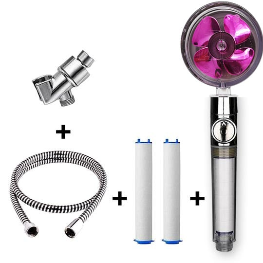US Local Propeller Driven Shower Head With Stop Button And Cotton Filter Turbocharged High Pressure Handheld Shower Nozzle