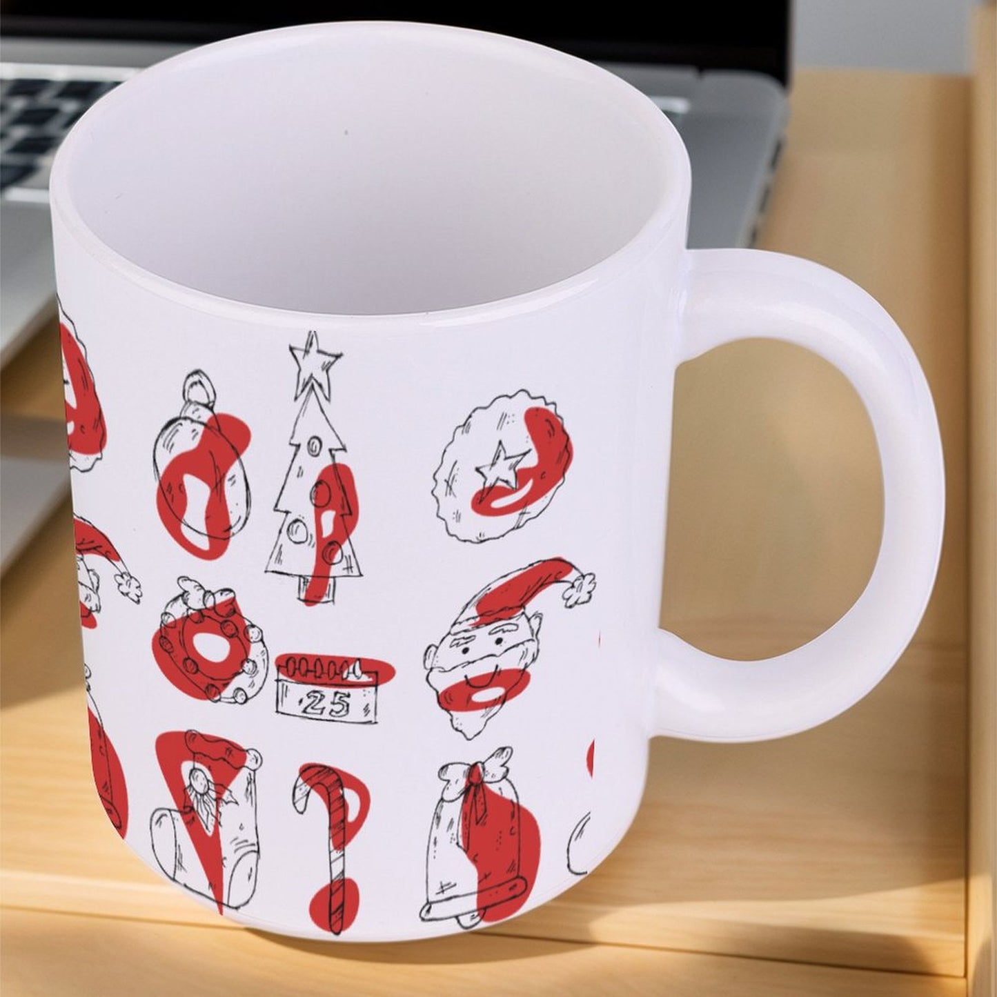 POD US Local White mug with full print, Christmas Sketch, Color Block 0104