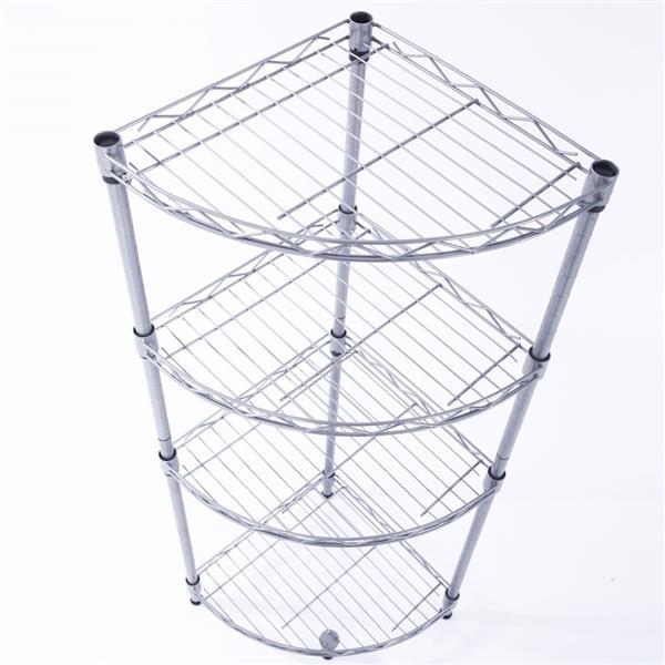 US Local Carbon Steel Fan-shaped 4-layer Corner Storage Rack - Silver Gray