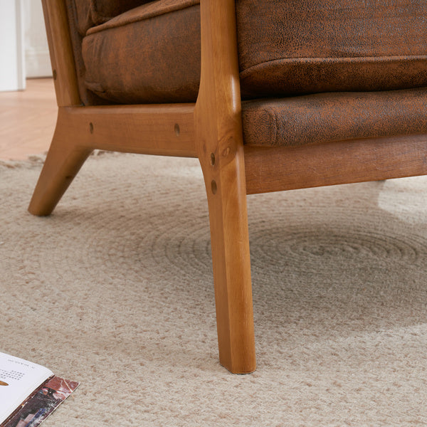 US Local Armrests, Single Lounge Chair, Oak, Upholstered, Foil Stamping Cloth, Orange, Interior Lounge Chair, N101