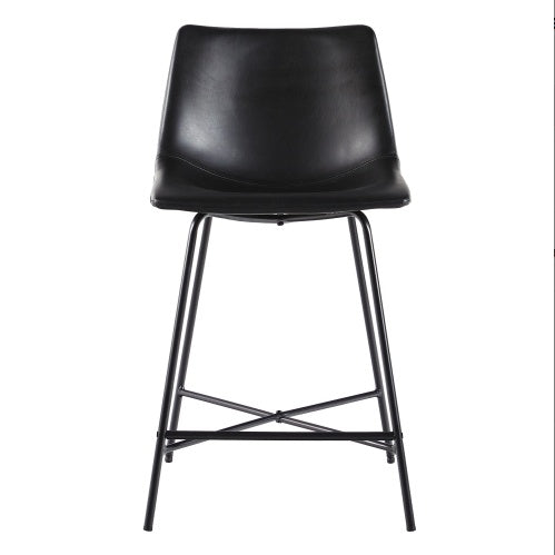 US Local Modern Upholstered Counter Stool With Metal X Base, Set Of 2, Black