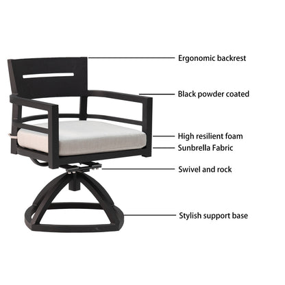 US Local Outdoor Patio Aluminum Swivel Rocker 2PCS With Outdoor-grade Sunbrella Fabric Cushions, Ember Black