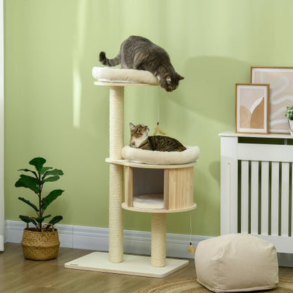 US Local PawHut 3 Level Cat Tree With Sisal Scratching Posts  Cat Badminton Toy For Playing  Soft Cushions  Play Areas