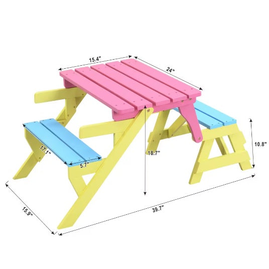 US Local KID'S MULTI-FUNCTIONAL ARM CHAIR,TABLE 2 BENCHES