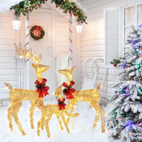 US Local 3pcs122x54x38cm Golden Elk Family Courtyard Elk Decoration