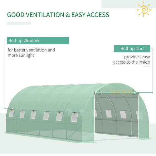 UK Local Outsunny 6 X 3 X 2 M Polytunnel Greenhouse With Roll-up Door And 12 Mesh Windows, Walk-in Garden Tunnel Warm House Tent With UV-resistant PE Cover And Galvanised Steel Frame, Green