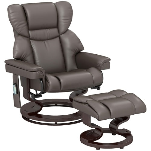 UK Local HOMCOM Massage Recliner Chair With Footstool, Upholstered Reclining Armchair With Adjustable Backrest, Steel Frame And Wood Base, Swivel Chair For Living Room, Bedroom, Brown