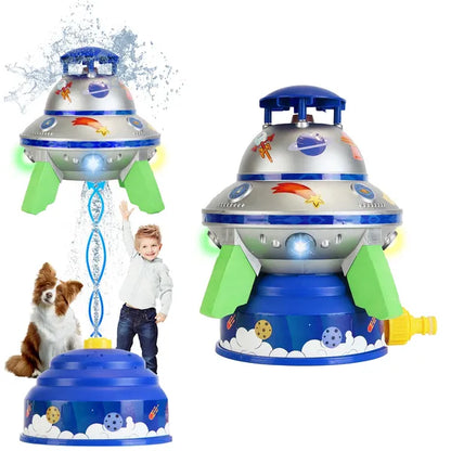 US Local UFO Water Sprinkler Outdoor Summer Rocket Toy With Colorful LED Lights 360¡ã Spinning 1.64FT To 6.56FT Adjustable Height Birthday Summer Gift For Girls Boys Aged 3+ Years Old GPCT5465