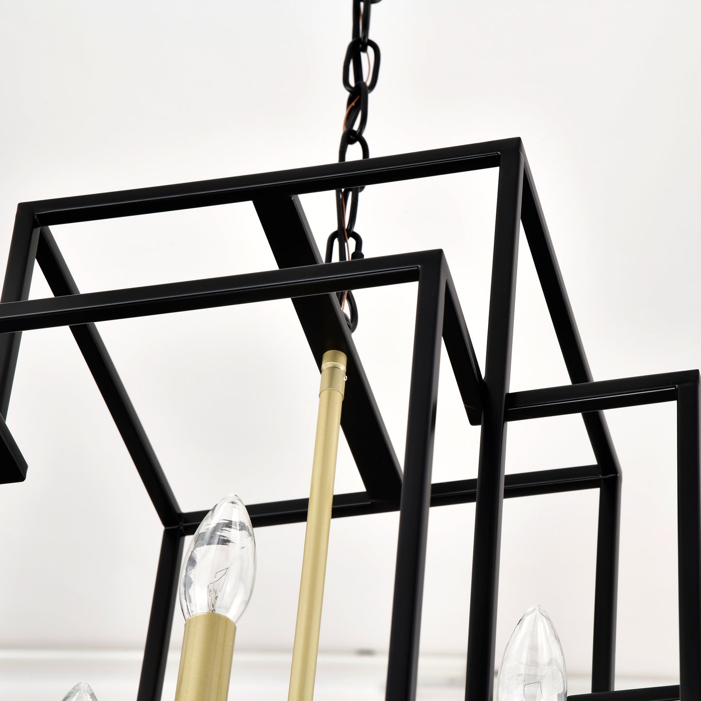 US Local 8-Light Metal Lantern Tiered Pendant Hanging Light Fixtures, Industrial Farmhouse Adjustable Height Chandeliers For Dining Room Hallway Foyer Entryway--Matte Black & Gold E12 Bulbs Not Included