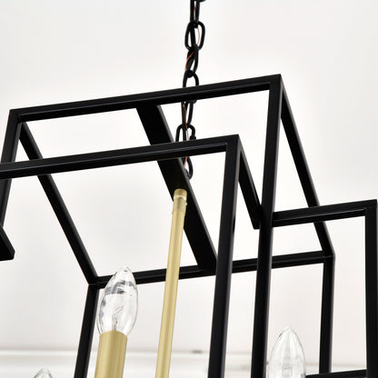 US Local 8-Light Metal Lantern Tiered Pendant Hanging Light Fixtures, Industrial Farmhouse Adjustable Height Chandeliers For Dining Room Hallway Foyer Entryway--Matte Black & Gold E12 Bulbs Not Included