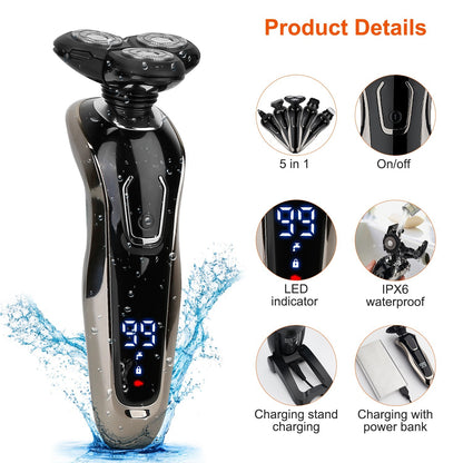 US Local 1Pack 5 In 1 Electric Razor Shaver Rechargeable Cordless Head Beard Trimmer Shaver Kit IPX6 Waterproof Dry Wet Grooming Kit