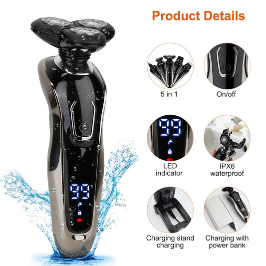 US Local 1Pack 5 In 1 Electric Razor Shaver Rechargeable Cordless Head Beard Trimmer Shaver Kit IPX6 Waterproof Dry Wet Grooming Kit