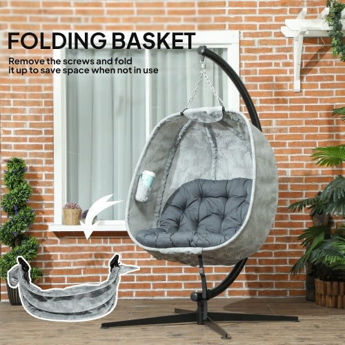 UK Local Outsunny Hanging Egg Chair Outdoor Indoor Garden Swing Chair With Folding Basket, Garden Hanging Chair With Stand, Thickened Cushion, Cup Holder For Patio, Balcony