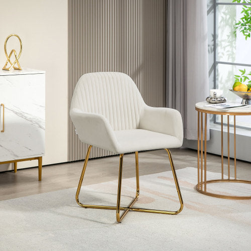 UK Local HOMCOM Modern Arm Chair Upholstered Accent Chair With Metal Base For Living Room Cream White